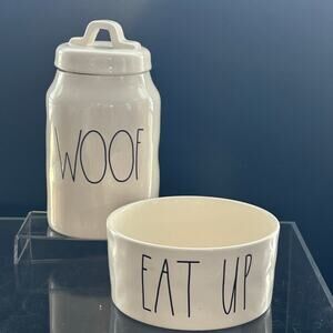 Rae Dunn Woof Dog Bowl & Treat Canister Set Artisan Collection Magenta dog lover